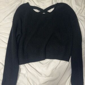 Black Knit Sweater with Criss Cross Back